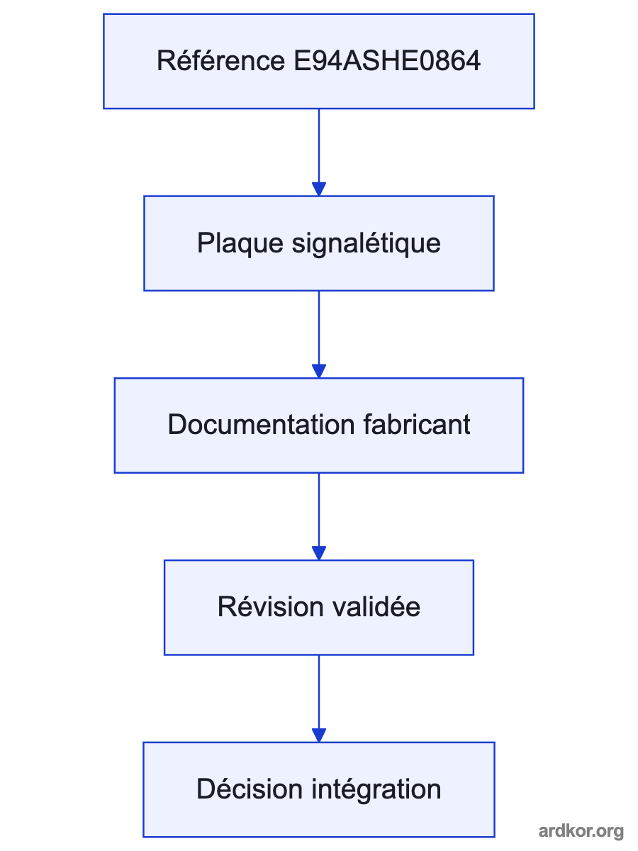 Diagram showing E94ASHE0864 between upstream and downstream system elements.