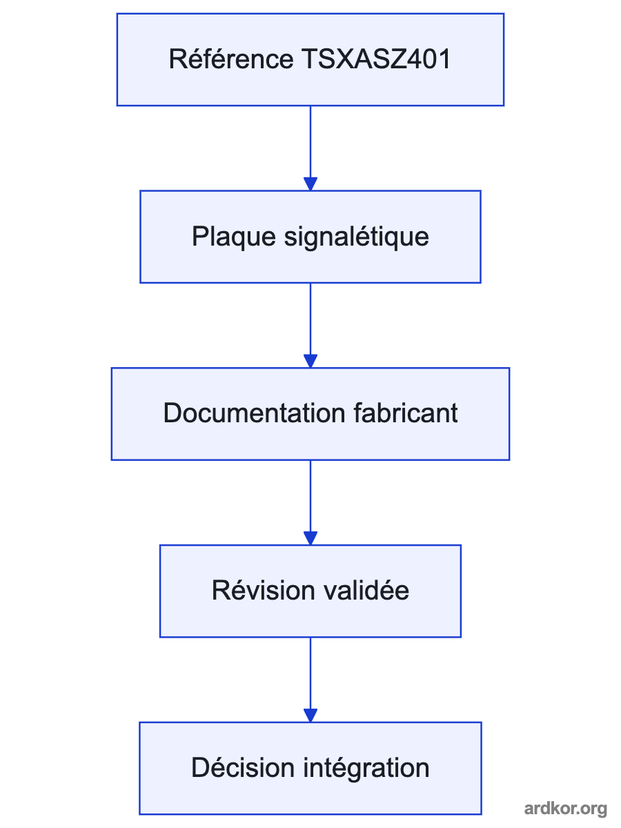 Diagram showing TSXASZ401 between its documented upstream and downstream system stages.